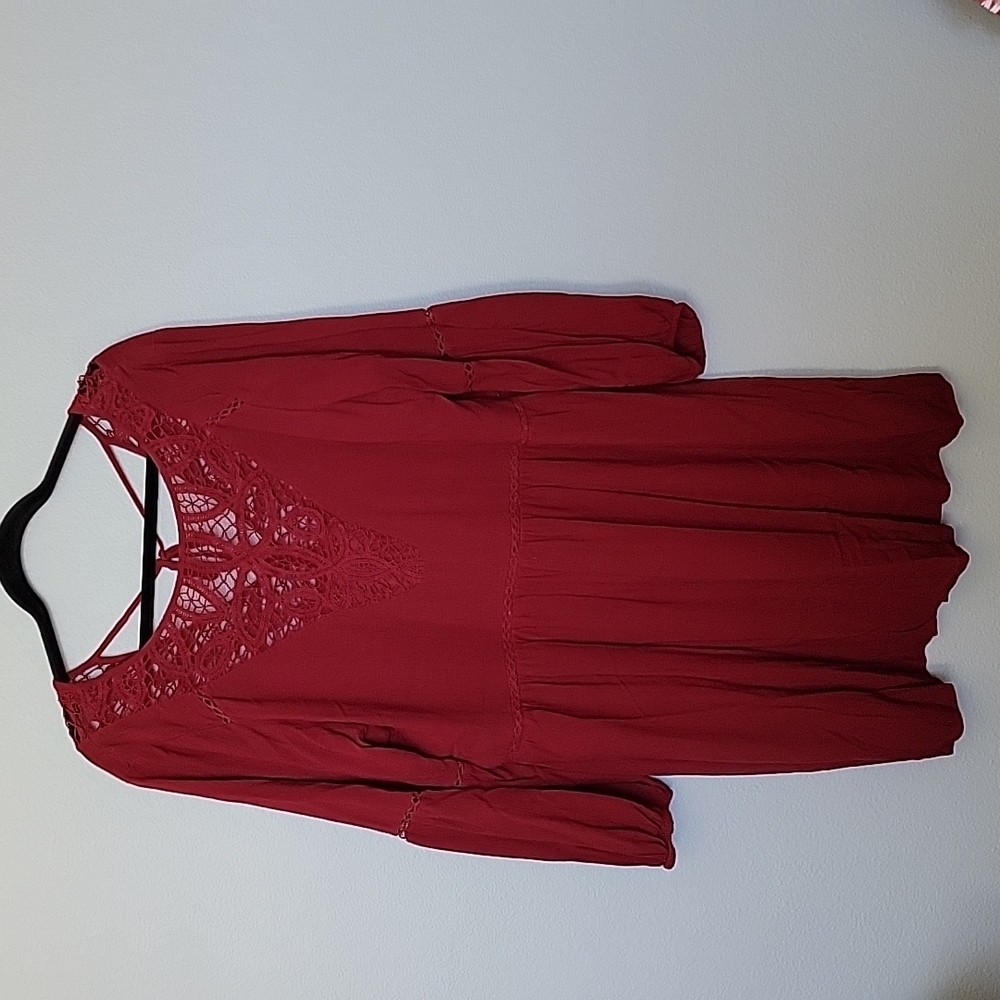 AEO Cutwork XL Cranberry Lace Front Back Detail Boho Dress - Picture 3 of 12
